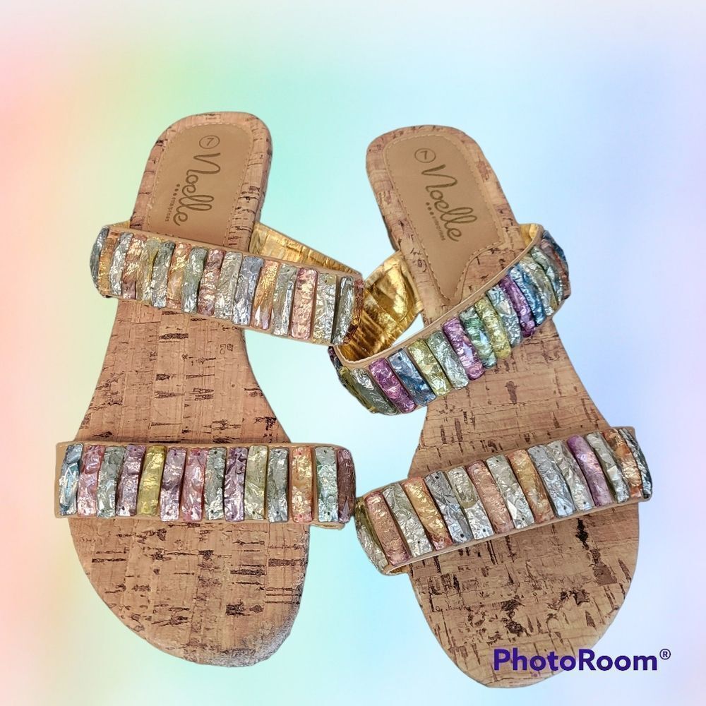 Simply Noelle Pink Pastel Beaded Wedge Sandals 7